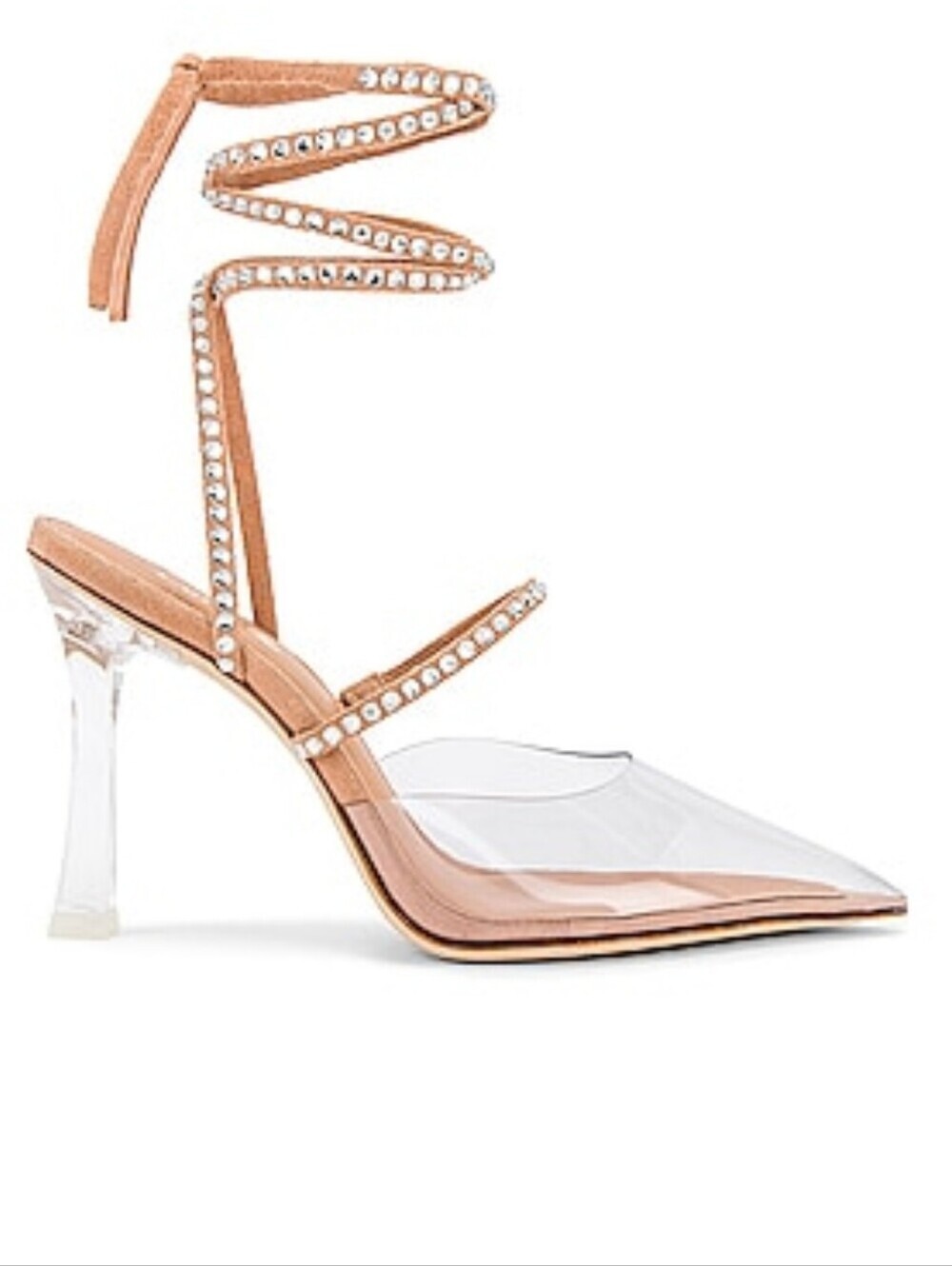 Larroude The Kim Gemstone Lace-Up Pointed Toe Heels in Clear/Tan/Silver Sz 7 - Picture 4 of 11
